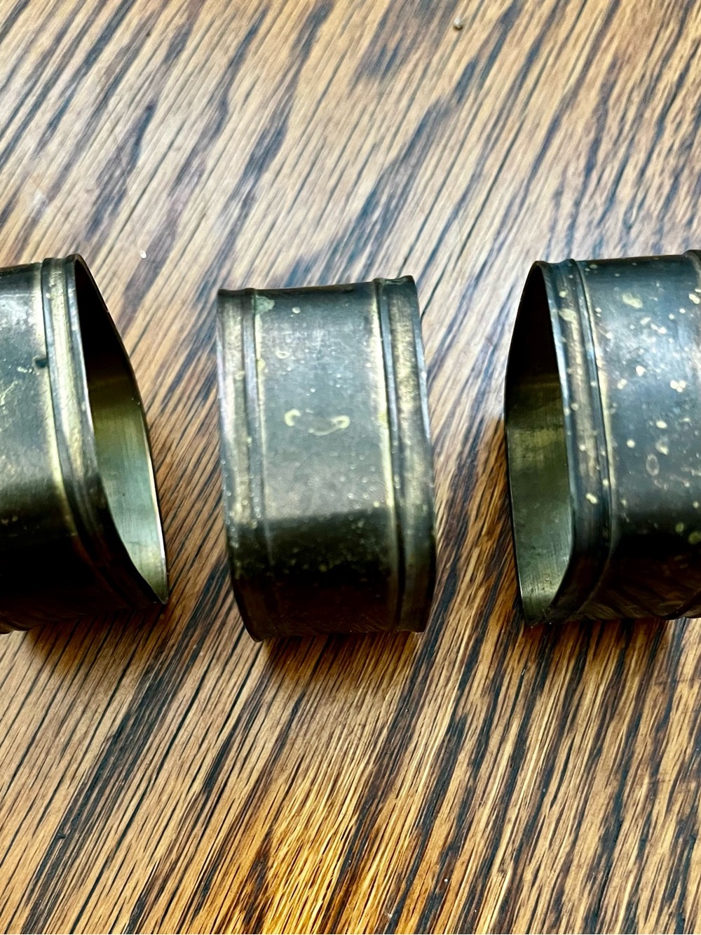 Set of 3 Vintage  Brass Napkin Rings Square Shape Tarnished
